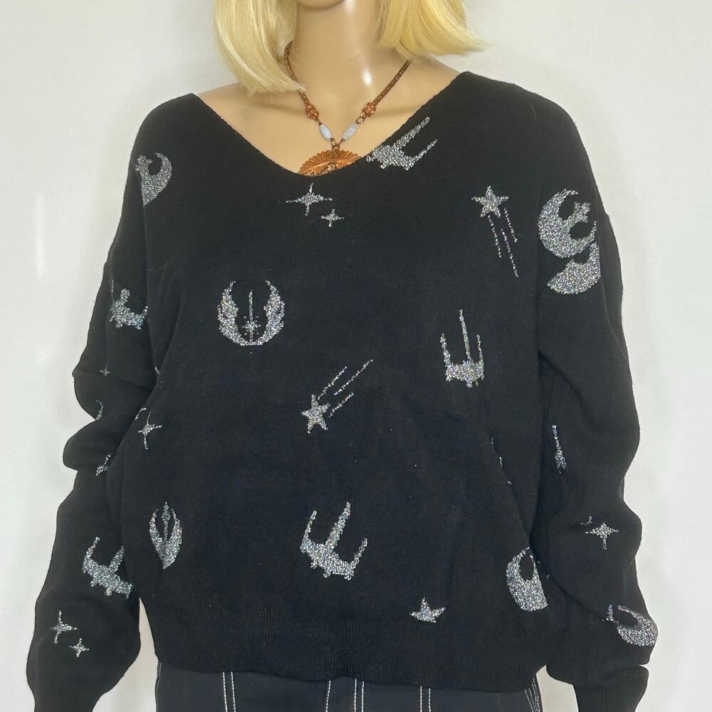 Her Universe Star Wars Sweater Womens Small Black Silver X-Wing V Neck Pullover